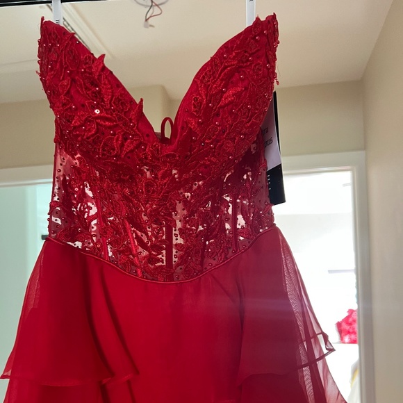 Sherri Hill 56162 Elegant Strapless Red long dress - Picture 6 of 8